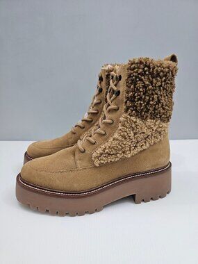 Sam Edelman Elliot Combat Boot Womens 9.5 Golden Caramel Suede Lug Platform NEW